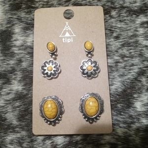 3 pair Studs yellow/mustard earrings